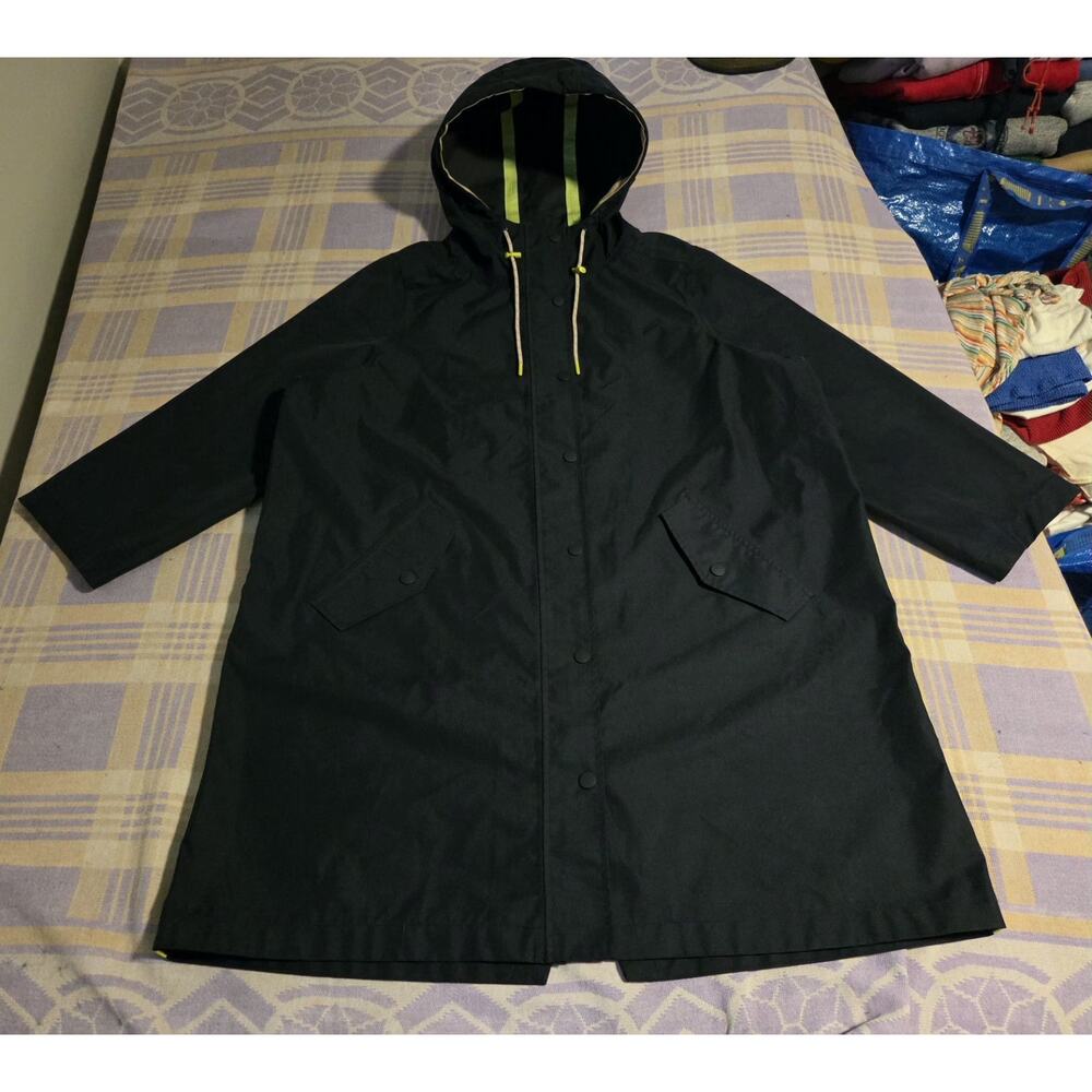 Boden Black Hooded Raincoat with Lime Trim